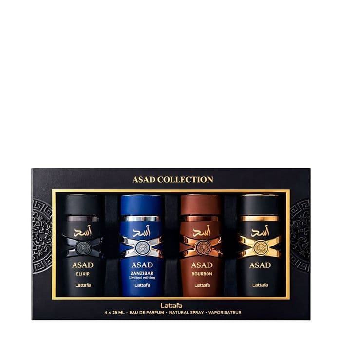 Kit Lattafa Asad Collection 4x25ml: Asad, Elixir, Bourbon e Zanzibar — foto 3 de 4