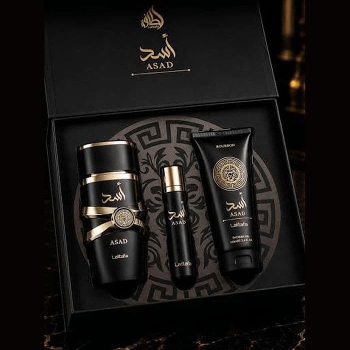 Kit Lattafa Asad: Eau de Parfum 100ml + 12ml + Shower Gel 100ml — foto 3 de 5
