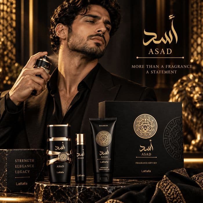 Kit Lattafa Asad: Eau de Parfum 100ml + 12ml + Shower Gel 100ml — foto 4 de 5